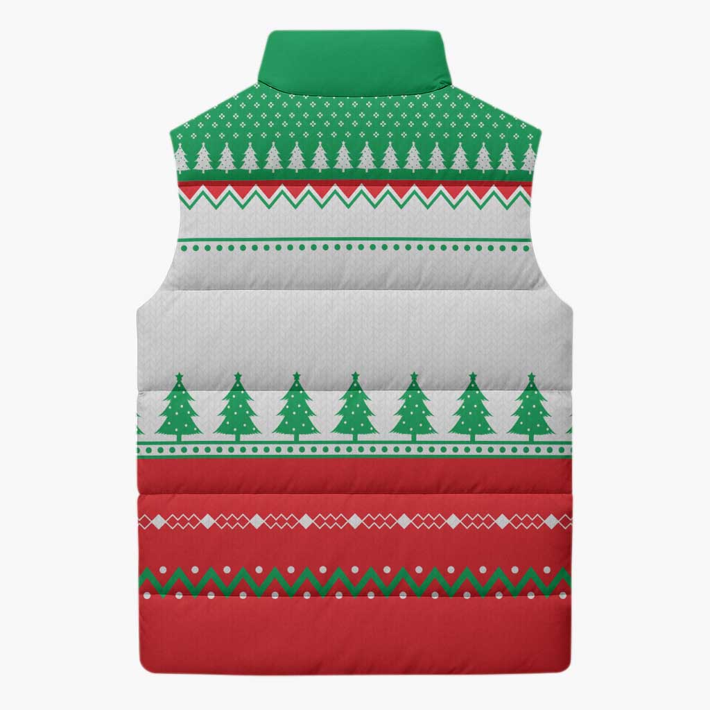 Funny Fitness Cookie Christmas Sleeveless Puffer Jacket with Gingerbread Design and Holiday Pattern - Wonder Print Shop