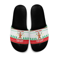 Funny Fitness Cookie Christmas Slide Sandals with Gingerbread Design and Holiday Pattern - Wonder Print Shop