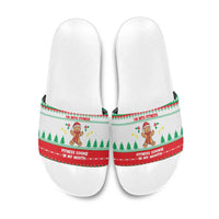 Funny Fitness Cookie Christmas Slide Sandals with Gingerbread Design and Holiday Pattern - Wonder Print Shop