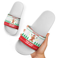 Funny Fitness Cookie Christmas Slide Sandals with Gingerbread Design and Holiday Pattern - Wonder Print Shop