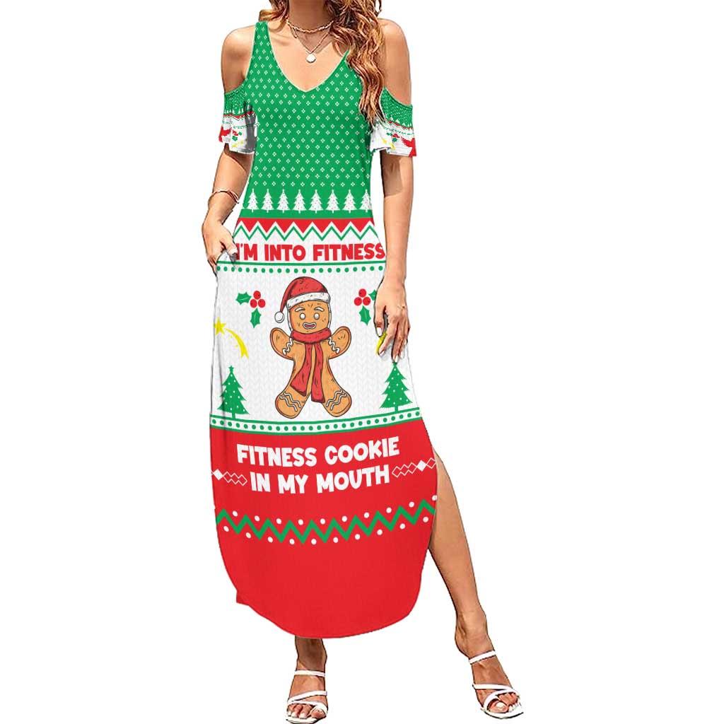 Funny Fitness Cookie Christmas Summer Maxi Dress with Gingerbread Design and Holiday Pattern - Wonder Print Shop