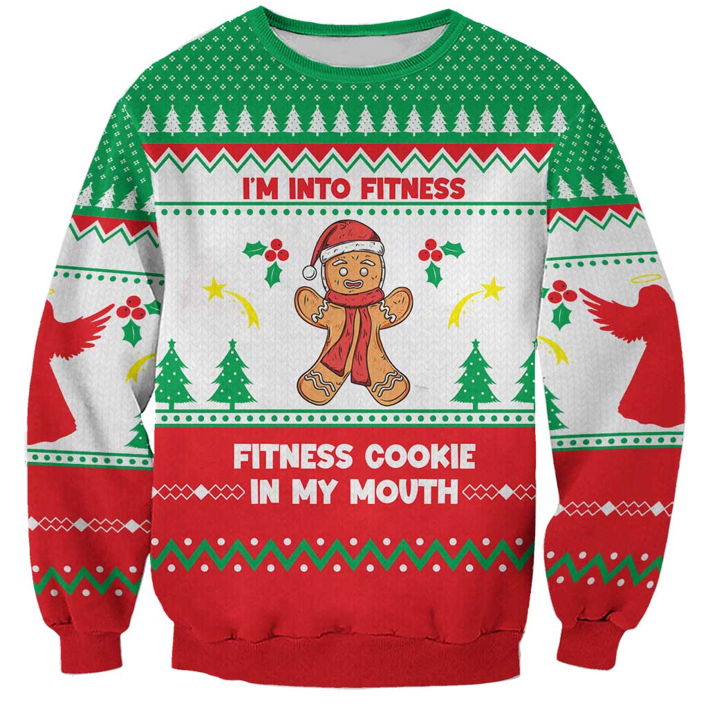 Funny Fitness Cookie Christmas Sweatshirt with Gingerbread Design and Holiday Pattern - Wonder Print Shop