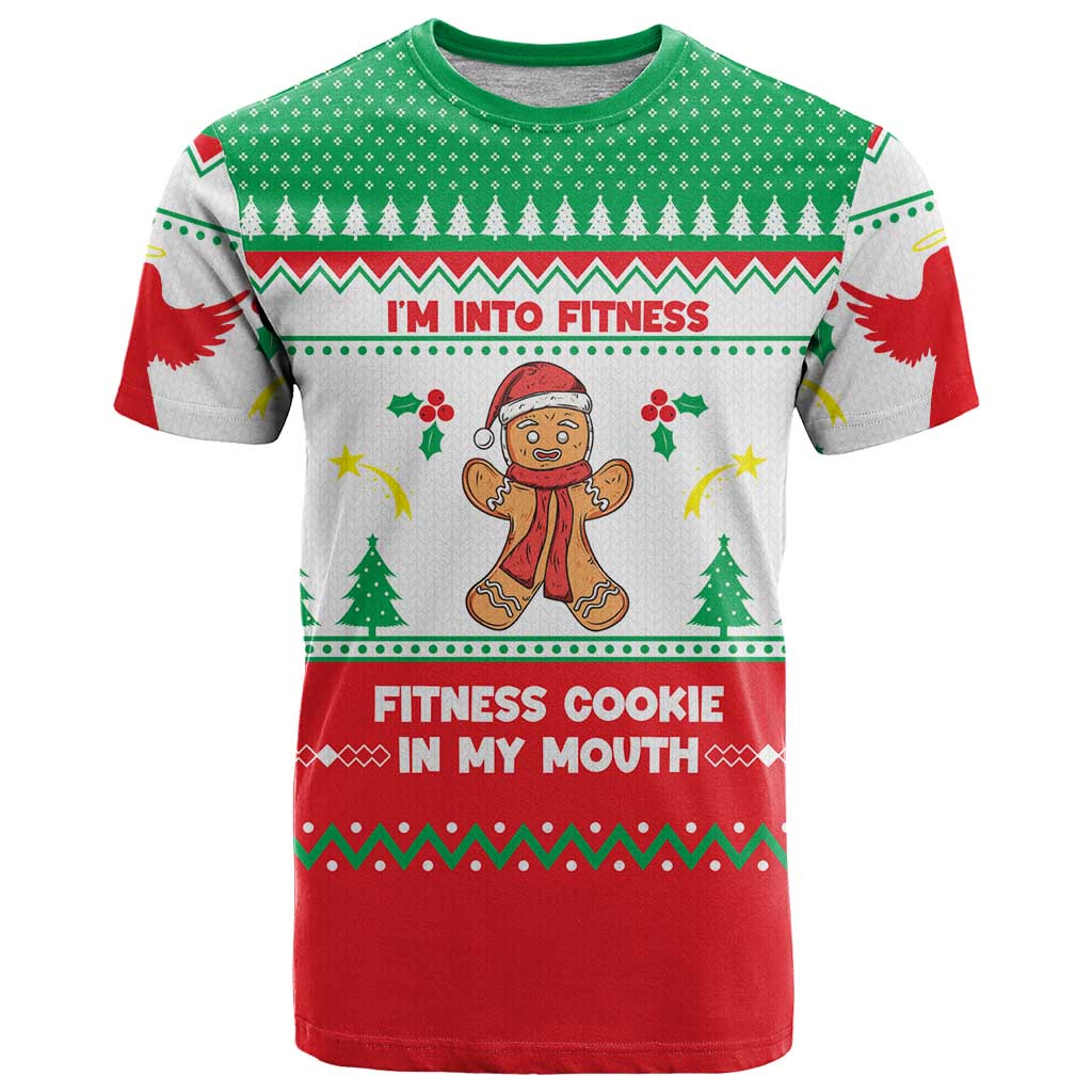Funny Fitness Cookie Christmas T Shirt with Gingerbread Design and Holiday Pattern - Wonder Print Shop