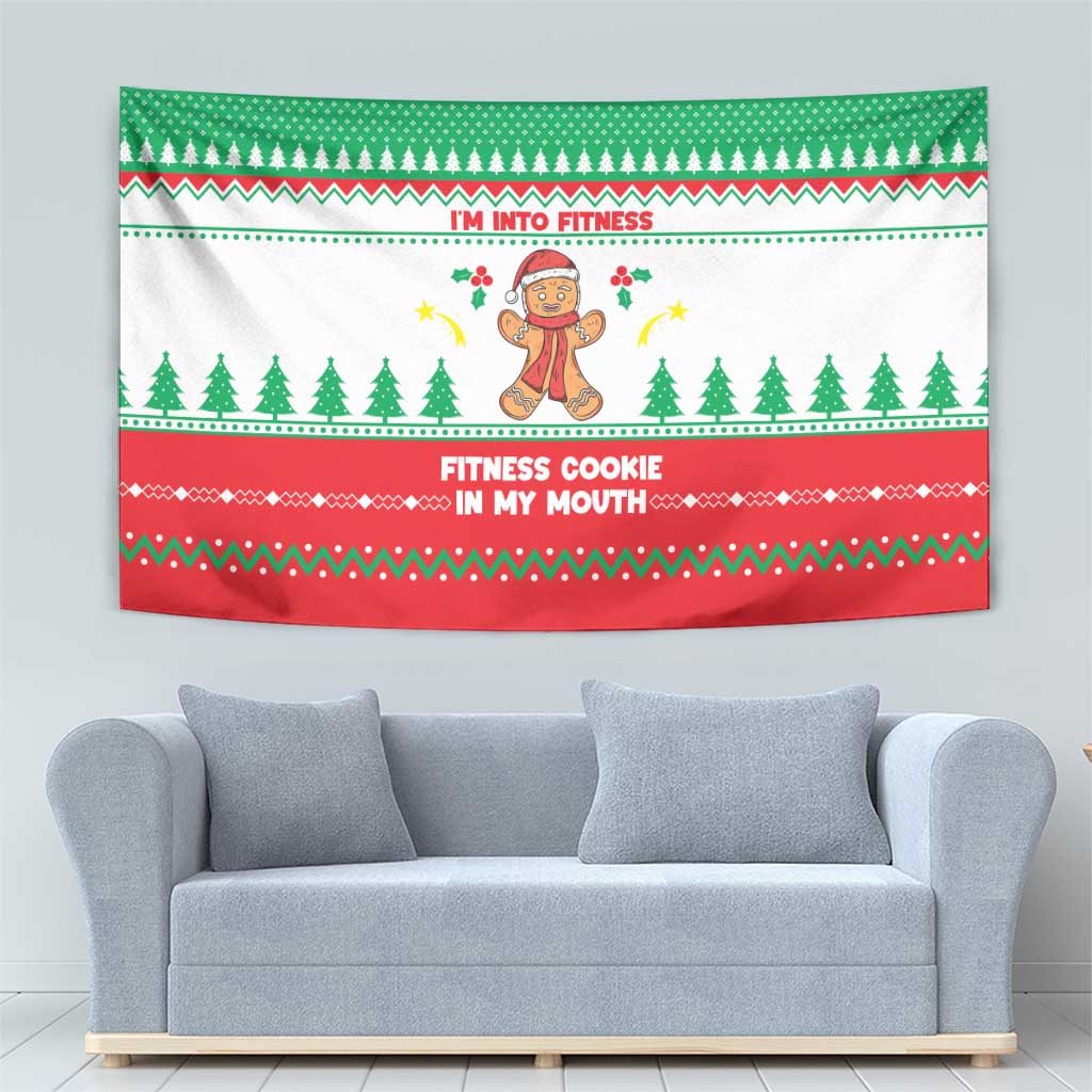 Funny Fitness Cookie Christmas Tapestry with Gingerbread Design and Holiday Pattern - Wonder Print Shop