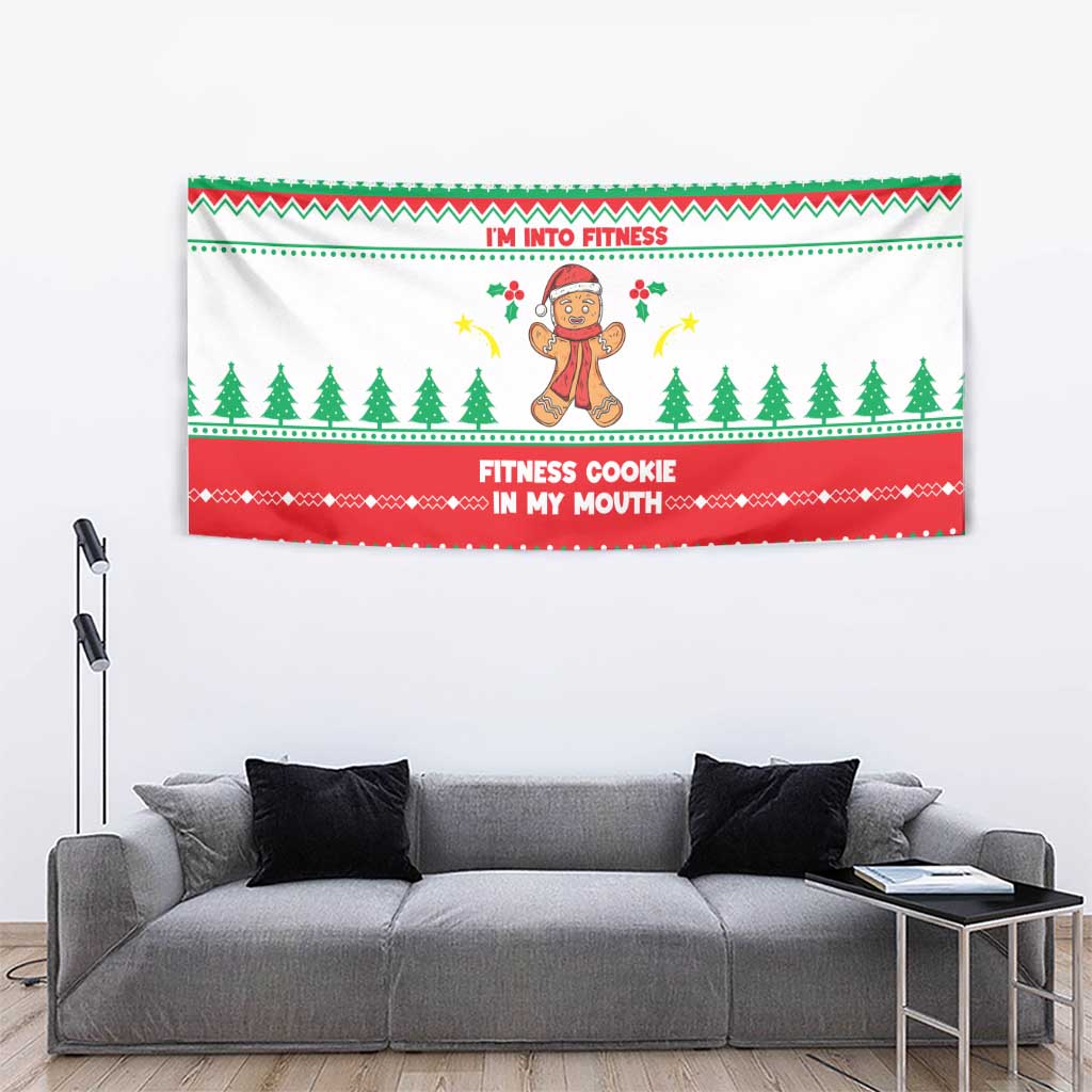 Funny Fitness Cookie Christmas Tapestry with Gingerbread Design and Holiday Pattern - Wonder Print Shop