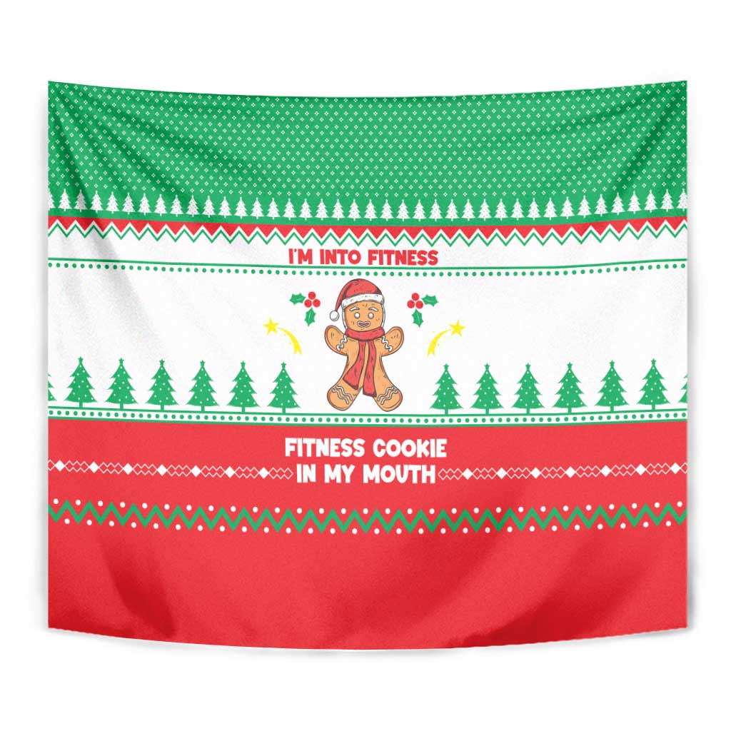 Funny Fitness Cookie Christmas Tapestry with Gingerbread Design and Holiday Pattern - Wonder Print Shop