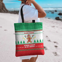 Funny Fitness Cookie Christmas Tote Bag with Gingerbread Design and Holiday Pattern - Wonder Print Shop