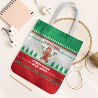 Funny Fitness Cookie Christmas Tote Bag with Gingerbread Design and Holiday Pattern - Wonder Print Shop