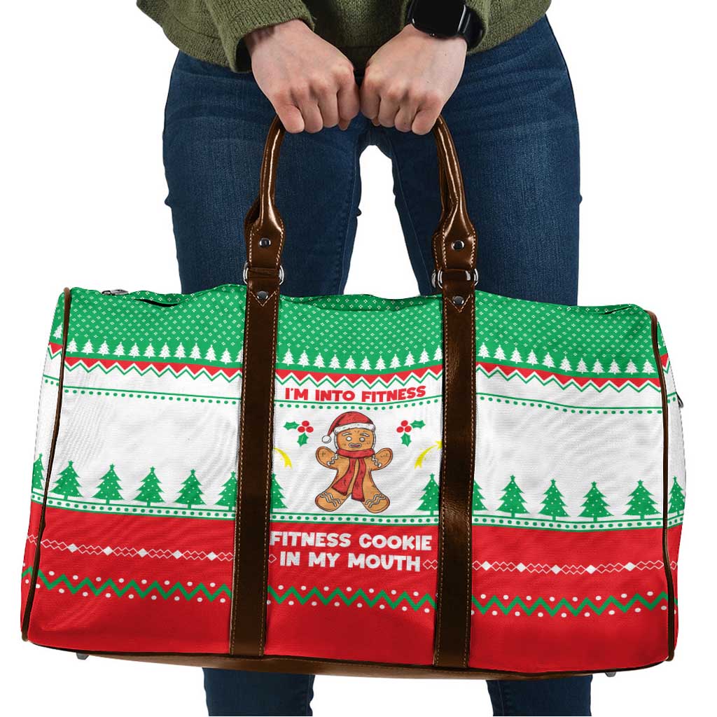 Funny Fitness Cookie Christmas Travel Bag with Gingerbread Design and Holiday Pattern - Wonder Print Shop