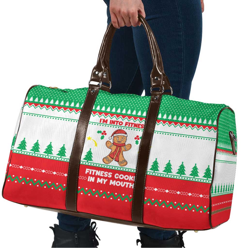 Funny Fitness Cookie Christmas Travel Bag with Gingerbread Design and Holiday Pattern - Wonder Print Shop