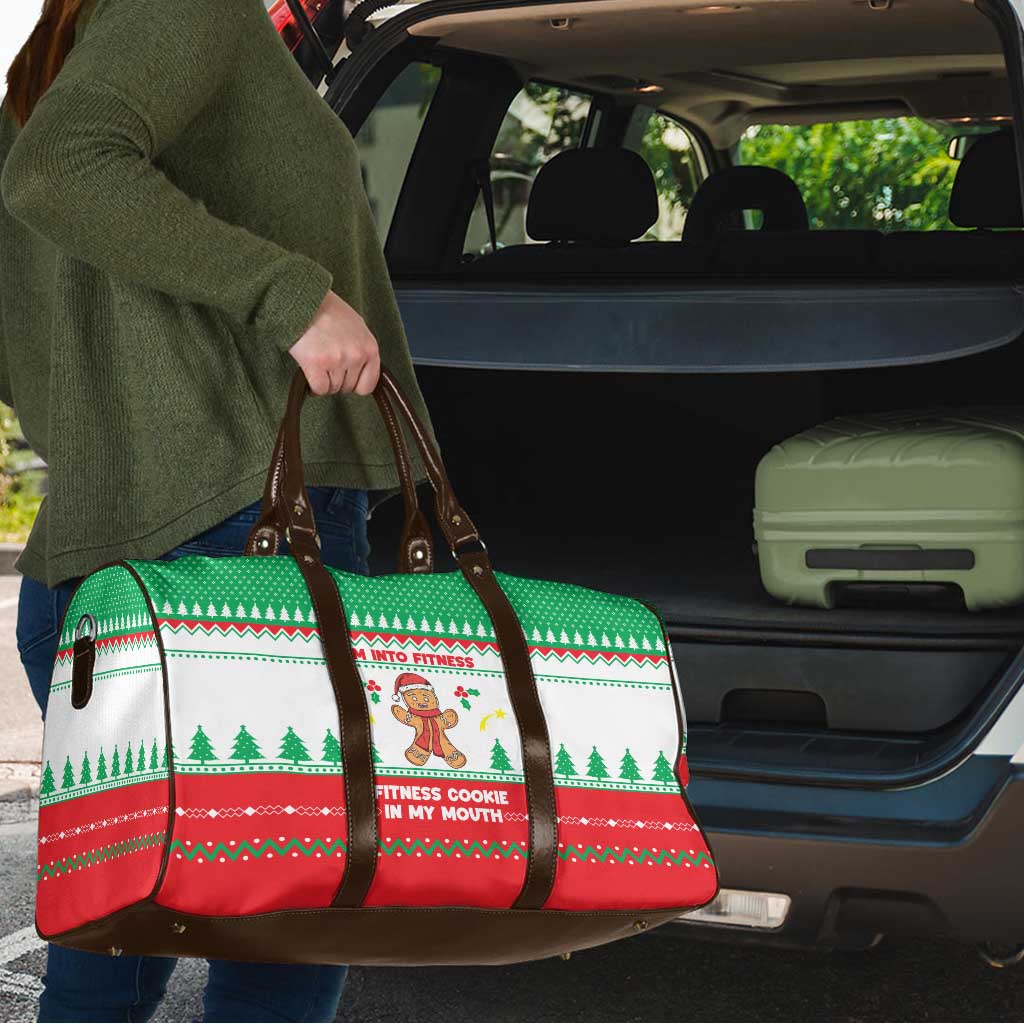 Funny Fitness Cookie Christmas Travel Bag with Gingerbread Design and Holiday Pattern - Wonder Print Shop