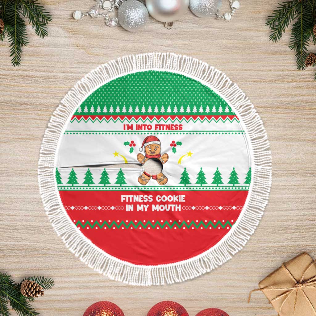 Funny Fitness Cookie Christmas Tree Skirt with Gingerbread Design and Holiday Pattern - Wonder Print Shop