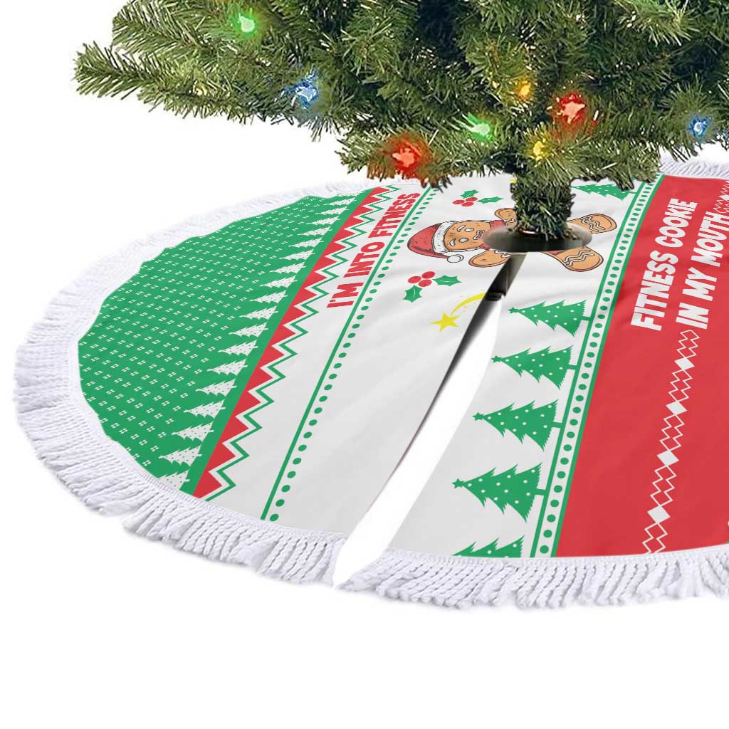 Funny Fitness Cookie Christmas Tree Skirt with Gingerbread Design and Holiday Pattern - Wonder Print Shop