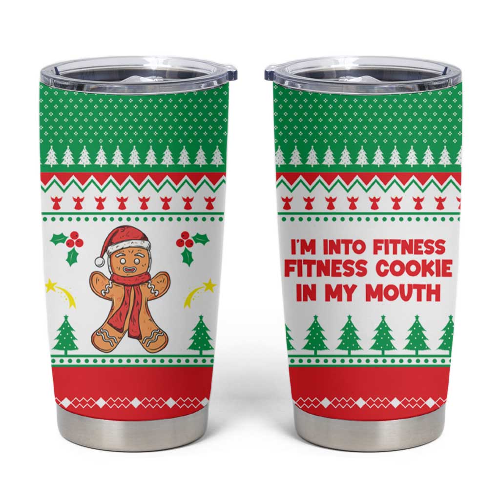Funny Fitness Cookie Christmas Tumbler Cup with Gingerbread Design and Holiday Pattern - Wonder Print Shop
