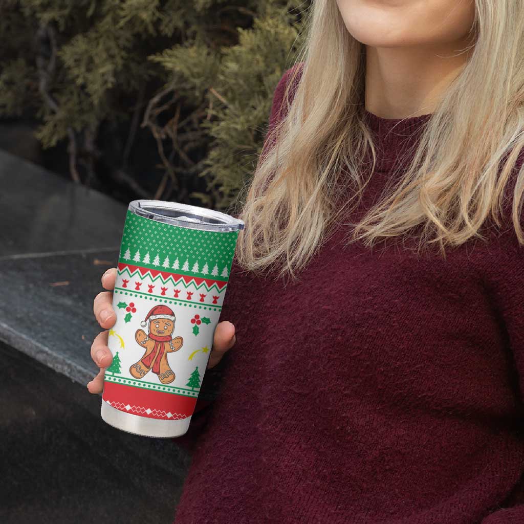 Funny Fitness Cookie Christmas Tumbler Cup with Gingerbread Design and Holiday Pattern - Wonder Print Shop