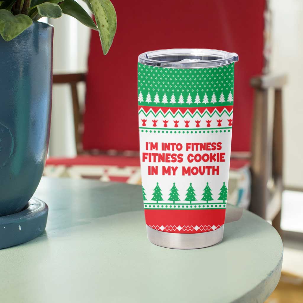 Funny Fitness Cookie Christmas Tumbler Cup with Gingerbread Design and Holiday Pattern - Wonder Print Shop