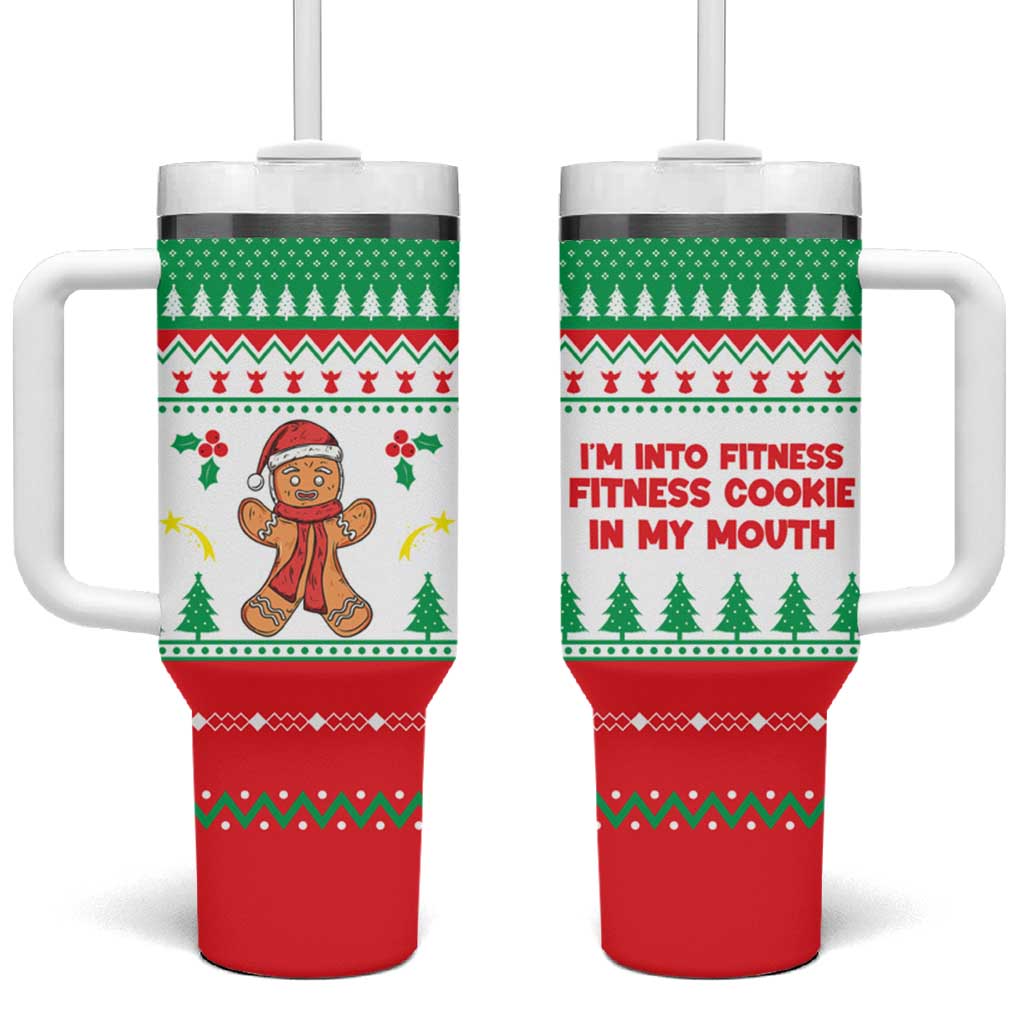 Funny Fitness Cookie Christmas Tumbler With Handle with Gingerbread Design and Holiday Pattern - Wonder Print Shop