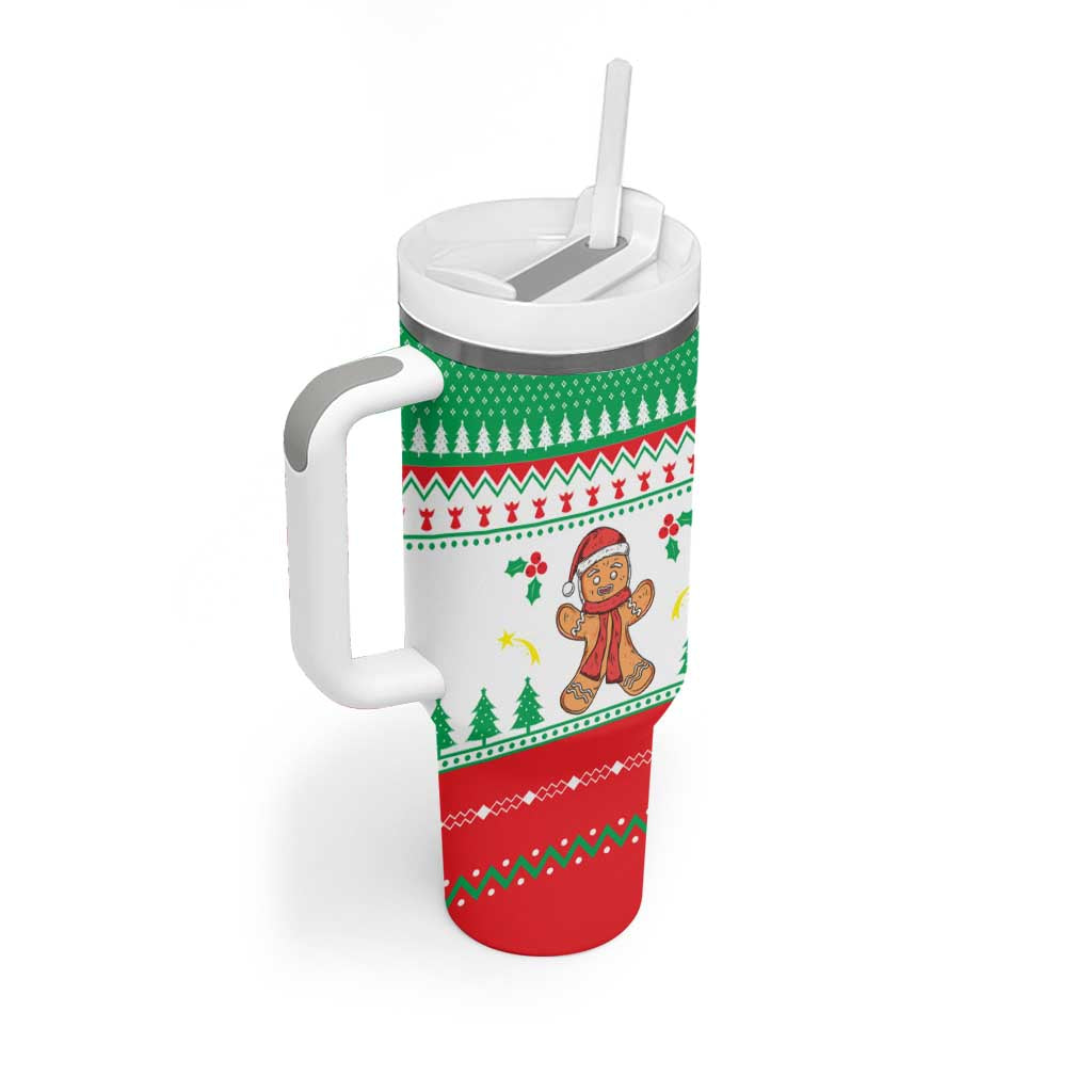 Funny Fitness Cookie Christmas Tumbler With Handle with Gingerbread Design and Holiday Pattern - Wonder Print Shop