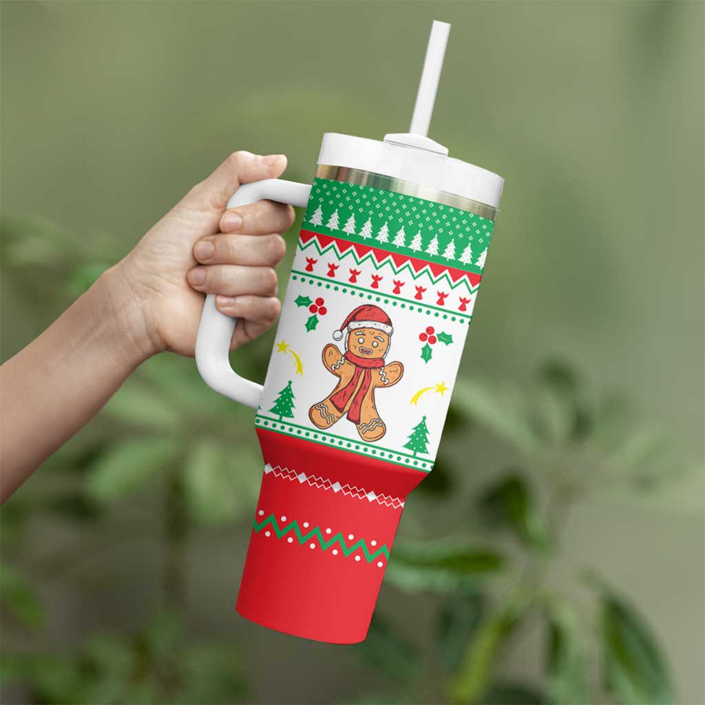 Funny Fitness Cookie Christmas Tumbler With Handle with Gingerbread Design and Holiday Pattern - Wonder Print Shop