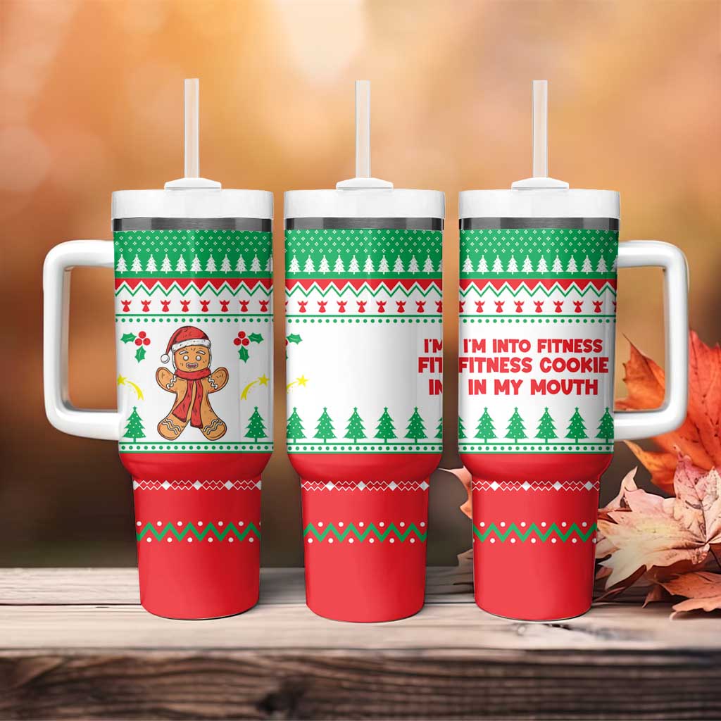 Funny Fitness Cookie Christmas Tumbler With Handle with Gingerbread Design and Holiday Pattern - Wonder Print Shop