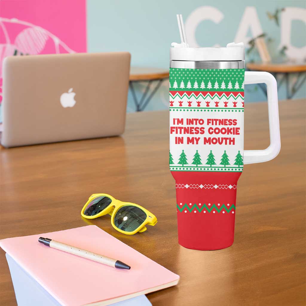 Funny Fitness Cookie Christmas Tumbler With Handle with Gingerbread Design and Holiday Pattern - Wonder Print Shop