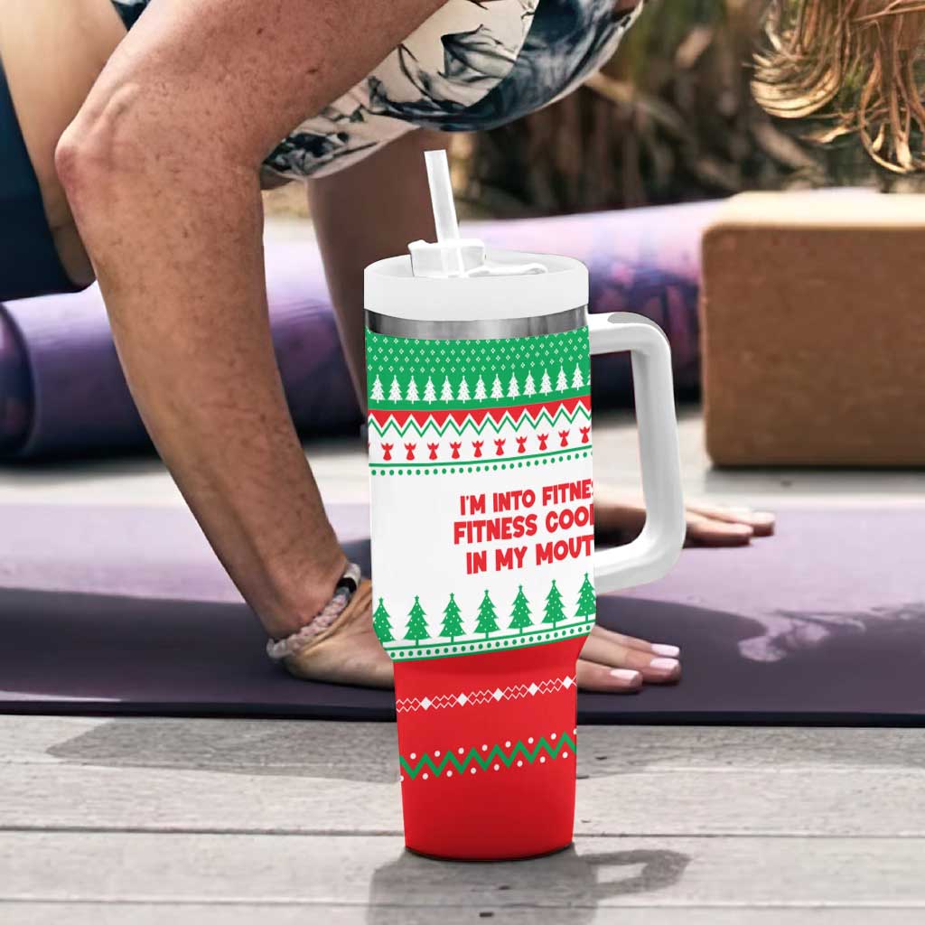 Funny Fitness Cookie Christmas Tumbler With Handle with Gingerbread Design and Holiday Pattern - Wonder Print Shop