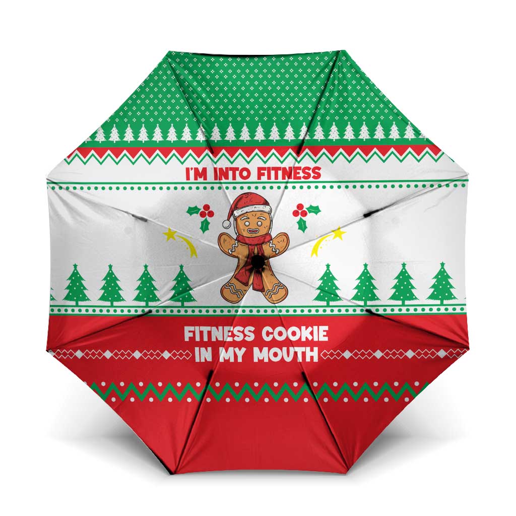 Funny Fitness Cookie Christmas Umbrella with Gingerbread Design and Holiday Pattern - Wonder Print Shop