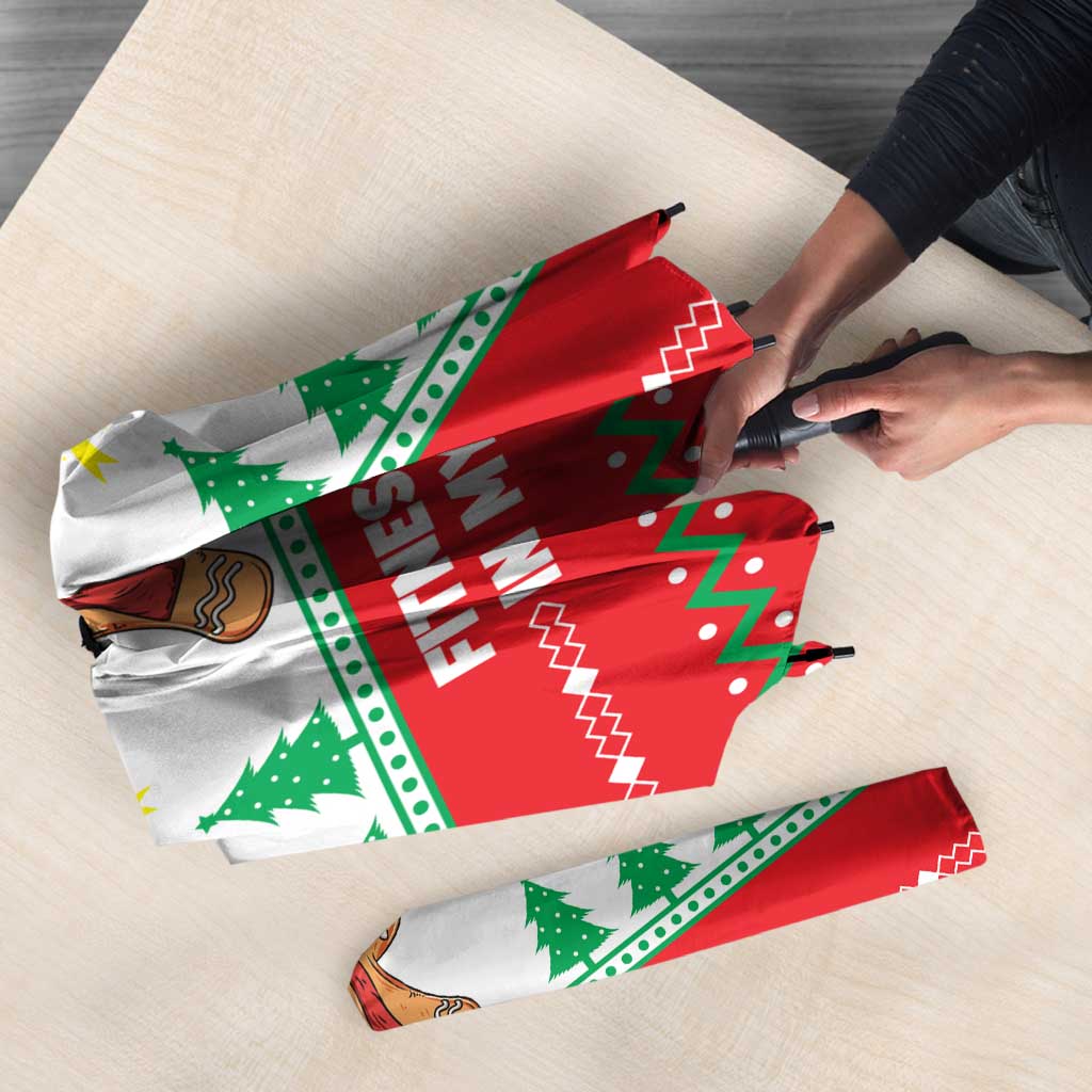 Funny Fitness Cookie Christmas Umbrella with Gingerbread Design and Holiday Pattern - Wonder Print Shop