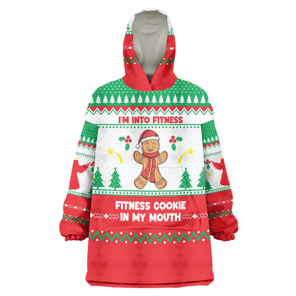 Funny Fitness Cookie Christmas Wearable Blanket Hoodie with Gingerbread Design and Holiday Pattern - Wonder Print Shop