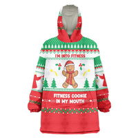 Funny Fitness Cookie Christmas Wearable Blanket Hoodie with Gingerbread Design and Holiday Pattern - Wonder Print Shop