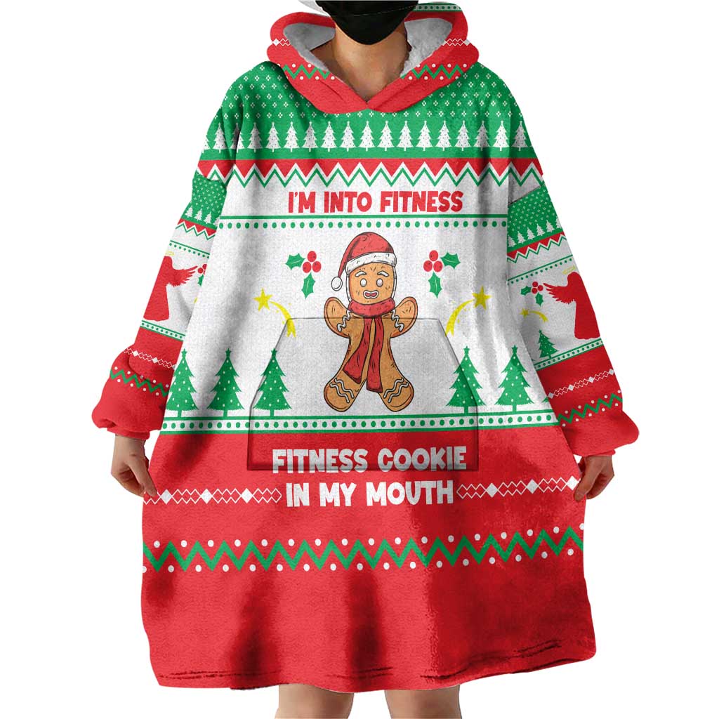 Funny Fitness Cookie Christmas Wearable Blanket Hoodie with Gingerbread Design and Holiday Pattern - Wonder Print Shop