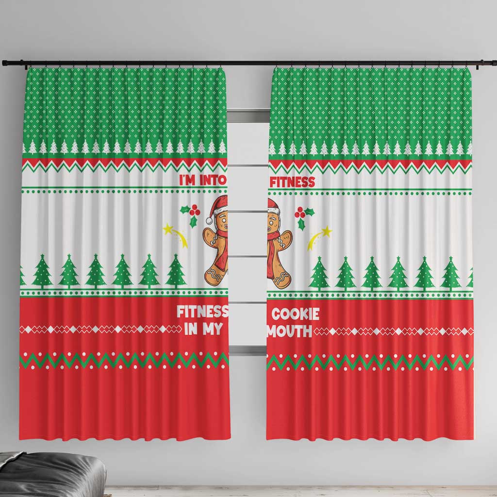 Funny Fitness Cookie Christmas Window Curtain with Gingerbread Design and Holiday Pattern - Wonder Print Shop