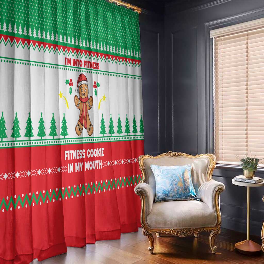 Funny Fitness Cookie Christmas Window Curtain with Gingerbread Design and Holiday Pattern - Wonder Print Shop