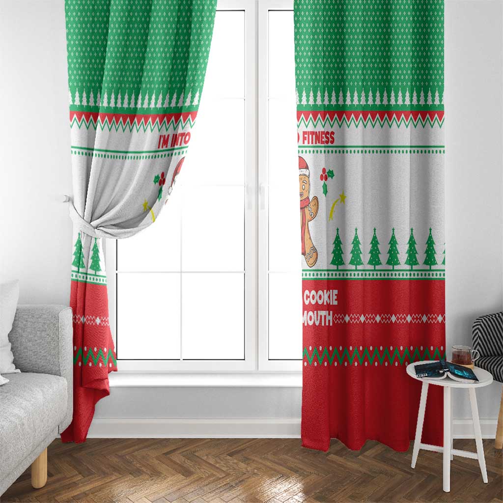 Funny Fitness Cookie Christmas Window Curtain with Gingerbread Design and Holiday Pattern - Wonder Print Shop