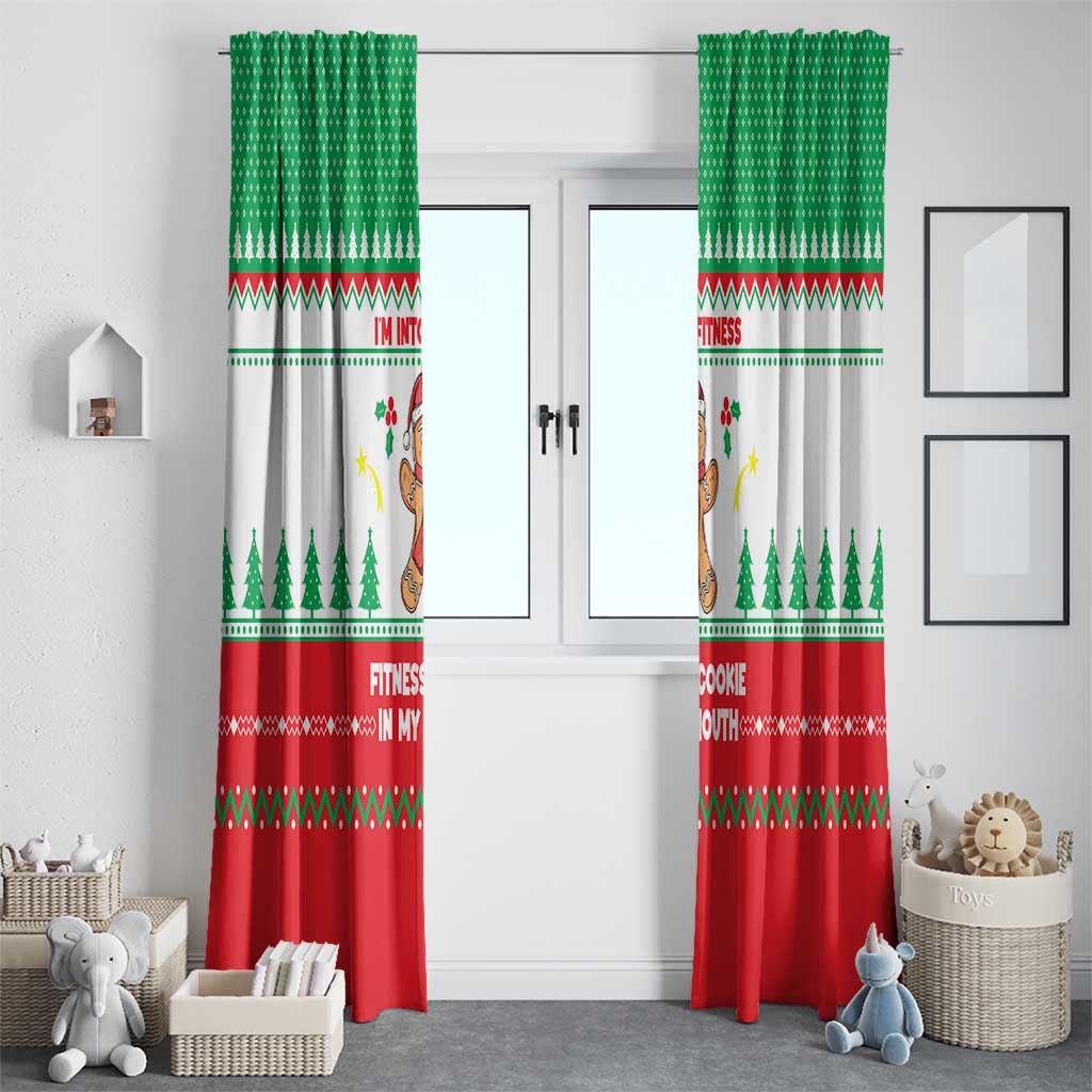 Funny Fitness Cookie Christmas Window Curtain with Gingerbread Design and Holiday Pattern - Wonder Print Shop