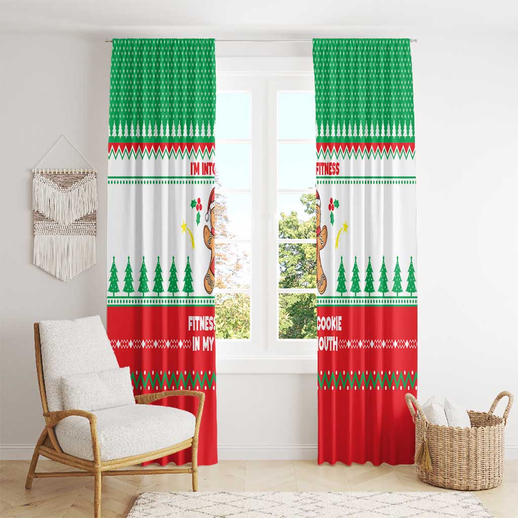Funny Fitness Cookie Christmas Window Curtain with Gingerbread Design and Holiday Pattern - Wonder Print Shop