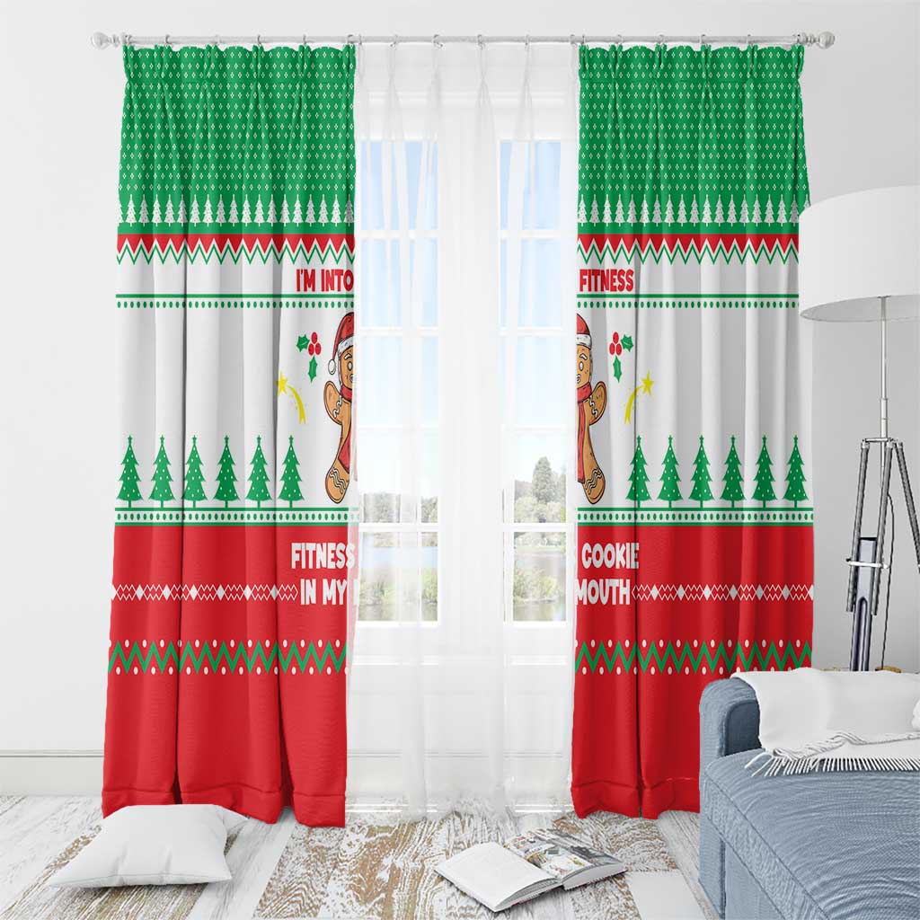 Funny Fitness Cookie Christmas Window Curtain with Gingerbread Design and Holiday Pattern - Wonder Print Shop