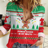 Funny Fitness Cookie Christmas Women Casual Shirt with Gingerbread Design and Holiday Pattern - Wonder Print Shop