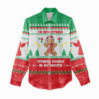 Funny Fitness Cookie Christmas Women Casual Shirt with Gingerbread Design and Holiday Pattern - Wonder Print Shop