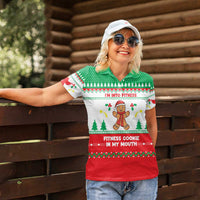 Funny Fitness Cookie Christmas Women Polo Shirt with Gingerbread Design and Holiday Pattern - Wonder Print Shop
