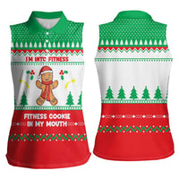 Funny Fitness Cookie Christmas Women Sleeveless Polo Shirt with Gingerbread Design and Holiday Pattern - Wonder Print Shop