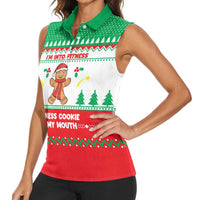 Funny Fitness Cookie Christmas Women Sleeveless Polo Shirt with Gingerbread Design and Holiday Pattern - Wonder Print Shop