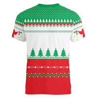 Funny Fitness Cookie Christmas Women V-Neck T-Shirt with Gingerbread Design and Holiday Pattern - Wonder Print Shop