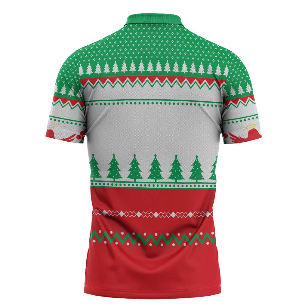 Funny Fitness Cookie Christmas Zipper Polo Shirt with Gingerbread Design and Holiday Pattern - Wonder Print Shop