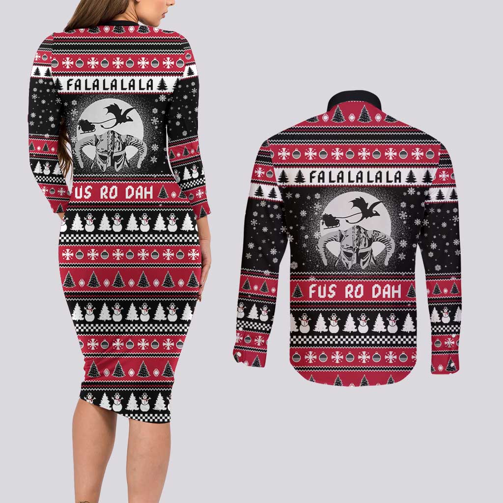 Fa La La La Snowman Tree Xmas Christmas Couples Matching Long Sleeve Bodycon Dress and Long Sleeve Button Shirt Xmas Holiday Patterns - Wonder Print Shop
