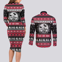 Fa La La La Snowman Tree Xmas Christmas Couples Matching Long Sleeve Bodycon Dress and Long Sleeve Button Shirt Xmas Holiday Patterns - Wonder Print Shop