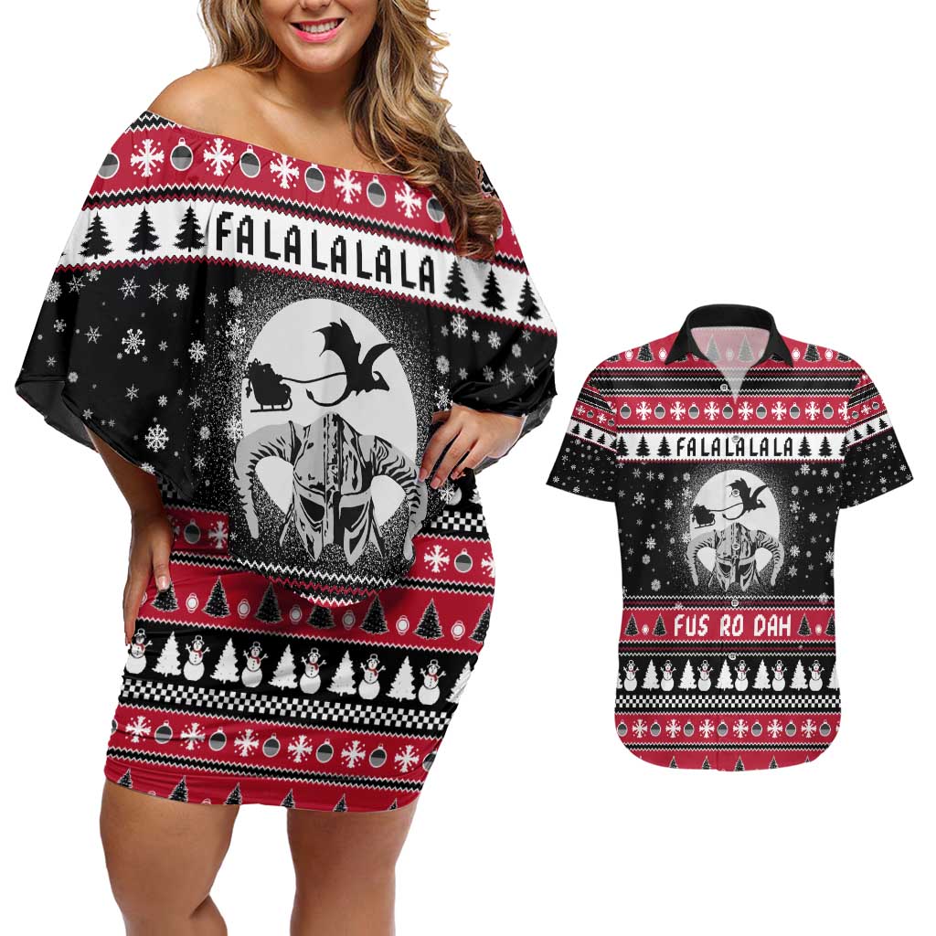Fa La La La Snowman Tree Xmas Christmas Couples Matching Off Shoulder Short Dress and Hawaiian Shirt Xmas Holiday Patterns - Wonder Print Shop