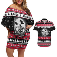 Fa La La La Snowman Tree Xmas Christmas Couples Matching Off Shoulder Short Dress and Hawaiian Shirt Xmas Holiday Patterns - Wonder Print Shop