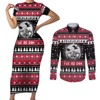Fa La La La Snowman Tree Xmas Christmas Couples Matching Short Sleeve Bodycon Dress and Long Sleeve Button Shirt Xmas Holiday Patterns - Wonder Print Shop