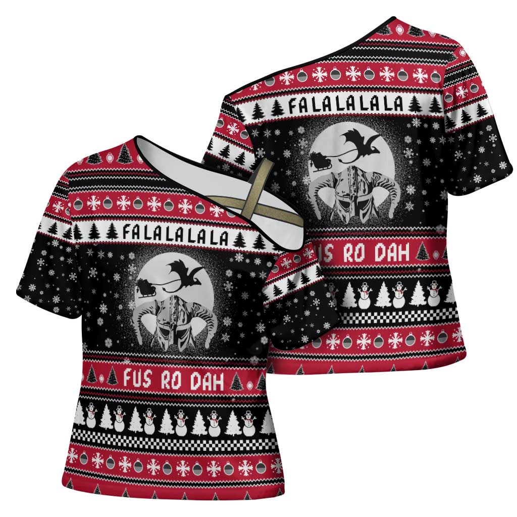 Fa La La La Snowman Tree Xmas Christmas Cross Shoulder Shirt Xmas Holiday Patterns - Wonder Print Shop
